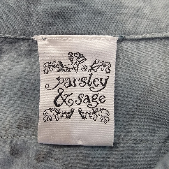 Parsley & Sage Tunic Top Gray Distressed Tie Dye Pearl Button Ruffle Hem Artsy - Picture 3 of 12